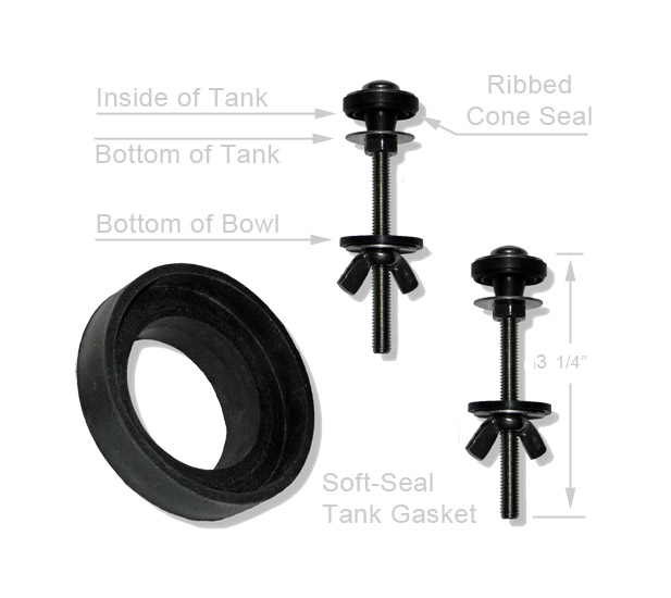 Stainless Steel Toilet Tank Mounting Bolts (Set of 2 plus 2" Gasket) Water Saver
